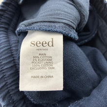 Load image into Gallery viewer, Boys Seed, navy stretch cotton pants, elasticated, fading on knees, FUC, size 3,