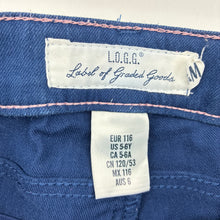 Load image into Gallery viewer, Unisex H&amp;M, blue stretch denim pants, adjustable, EUC, size 6,