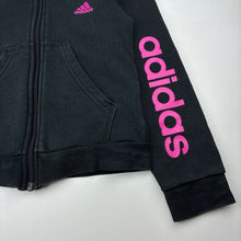 Load image into Gallery viewer, Girls Adidas, black zip hoodie sweater, wash fade, FUC, size 7-8,
