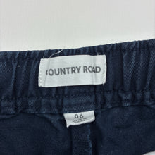 Load image into Gallery viewer, Boys Country Road, navy organic cotton / linen shorts, elasticated, wash fade, FUC, size 6,