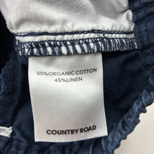 Load image into Gallery viewer, Boys Country Road, navy organic cotton / linen shorts, elasticated, wash fade, FUC, size 6,