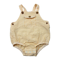 Load image into Gallery viewer, Unisex Baby Berry, yellow &amp; white stripe cotton romper, EUC, size 0,