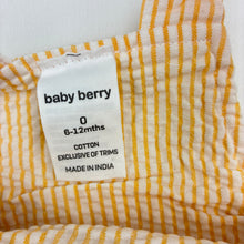 Load image into Gallery viewer, Unisex Baby Berry, yellow &amp; white stripe cotton romper, EUC, size 0,