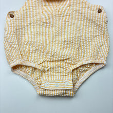 Load image into Gallery viewer, Unisex Baby Berry, yellow &amp; white stripe cotton romper, EUC, size 0,