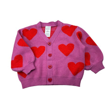 Load image into Gallery viewer, Girls Baby Berry, soft feel knit cardigan, hearts, EUC, size 000,