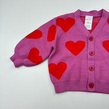 Load image into Gallery viewer, Girls Baby Berry, soft feel knit cardigan, hearts, EUC, size 000,
