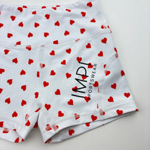 Load image into Gallery viewer, Girls IMPI, dance / gymnastics shorts, hearts, EUC, size 10,