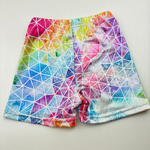 Load image into Gallery viewer, Girls colourful, metallic dance / gymnastics shorts, EUC, size 9-10,