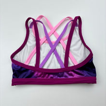 Load image into Gallery viewer, Girls SYLVIA P, pink &amp; purple velour dance / gymnastics crop top, EUC, size 10,