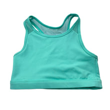 Load image into Gallery viewer, Girls aqua, dance / gymnastics crop top, light mark lower front, FUC, size 8,
