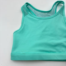 Load image into Gallery viewer, Girls aqua, dance / gymnastics crop top, light mark lower front, FUC, size 8,