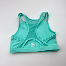 Load image into Gallery viewer, Girls aqua, dance / gymnastics crop top, light mark lower front, FUC, size 8,