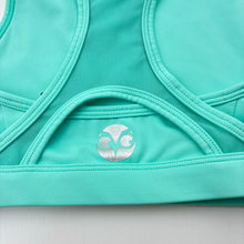 Load image into Gallery viewer, Girls aqua, dance / gymnastics crop top, light mark lower front, FUC, size 8,