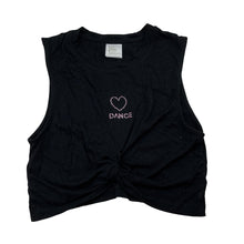 Load image into Gallery viewer, Girls Flo, stretchy cropped twist-front dance top, EUC, size 8,
