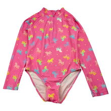Load image into Gallery viewer, Girls Anko, long sleeve swim one-piece, unicorns, GUC, size 8,