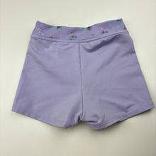 Load image into Gallery viewer, Girls purple, dance shorts, butterflies, light marks on bottom, FUC, size 6,