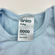Load image into Gallery viewer, Unisex Anko, blue cotton bodysuit / romper, GUC, size 0000,