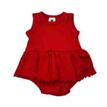 Load image into Gallery viewer, Girls Dymples, red ribbed romper, EUC, size 000,