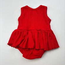 Load image into Gallery viewer, Girls Dymples, red ribbed romper, EUC, size 000,