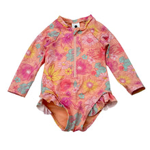 Load image into Gallery viewer, Girls Dymples, floral long sleeve swim one-piece, EUC, size 00,