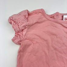 Load image into Gallery viewer, Girls Sprout, pink cotton top, broderie sleeves, GUC, size 1,