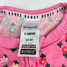 Load image into Gallery viewer, Girls Bonds, floral zip Wondersuit / zippy / romper, GUC, size 000,