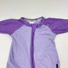 Load image into Gallery viewer, Unisex Bonds, purple zip Wondersuit / zippy / romper, EUC, size 0000,