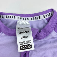 Load image into Gallery viewer, Unisex Bonds, purple zip Wondersuit / zippy / romper, EUC, size 0000,
