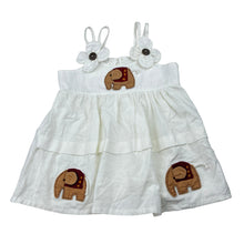 Load image into Gallery viewer, Girls white, cotton summer dress, elephants armpit to armpit: 27cm, EUC, size 1-2, L: 41cm
