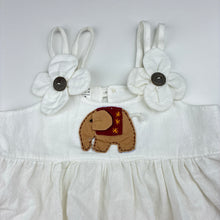Load image into Gallery viewer, Girls white, cotton summer dress, elephants armpit to armpit: 27cm, EUC, size 1-2, L: 41cm