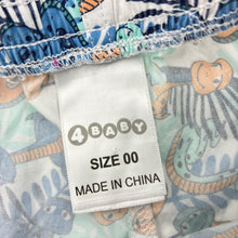 Load image into Gallery viewer, Boys 4 Baby, lightweight cotton shorts, elasticated, snakes, GUC, size 00,