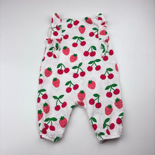 Load image into Gallery viewer, Girls Target, stretchy organic cotton blend romper, strawberries, GUC, size 000,