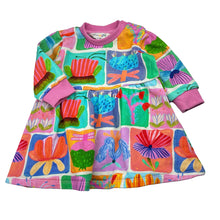 Load image into Gallery viewer, Girls Gorman Kids, colourful fleece lined organic cotton dress, GUC, size 0, L: 38cm