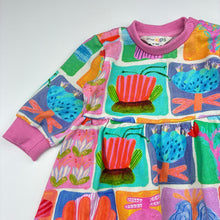 Load image into Gallery viewer, Girls Gorman Kids, colourful fleece lined organic cotton dress, GUC, size 0, L: 38cm
