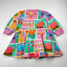 Load image into Gallery viewer, Girls Gorman Kids, colourful fleece lined organic cotton dress, GUC, size 0, L: 38cm