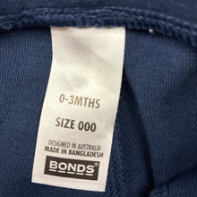 Load image into Gallery viewer, Unisex Bonds, navy Tech Sweats track pants, elasticated, EUC, size 000,