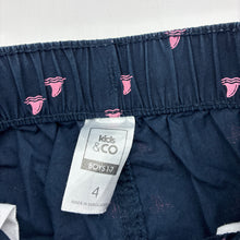 Load image into Gallery viewer, Boys Kids &amp; Co, navy lightweight cotton shorts, elasticated, sharks, GUC, size 4,