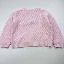 Load image into Gallery viewer, Girls pink, knitted cotton cardigan, no size, armpit to armpit: 31cm, shoulder to cuff: 31cm, FUC, size 1-2,