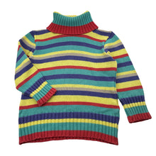 Load image into Gallery viewer, Girls AGILITA, colourful striped knitted sweater, no size, armpit to armpit: 35cm, shoulder to cuff: 37cm, GUC, size 5-6,