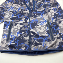 Load image into Gallery viewer, Boys fleece lined, camo print zip up lightweight jacket, no size, armpit to armpit: 48cm, shoulder to cuff: 57cm, EUC, size 14,