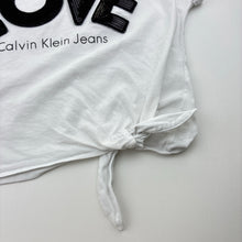Load image into Gallery viewer, Girls Calvin Klein Jeans, cotton tie front t-shirt / top, sequins, FUC, size 8-10,