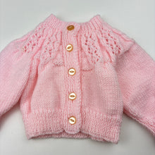 Load image into Gallery viewer, Girls handmade, pink knitted cardigan, EUC, size 00000-0000,