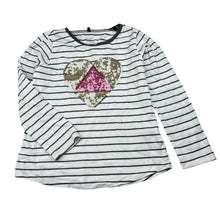 Load image into Gallery viewer, Girls H&amp;T, cotton long sleeve top, sequin heart, FUC, size 5,