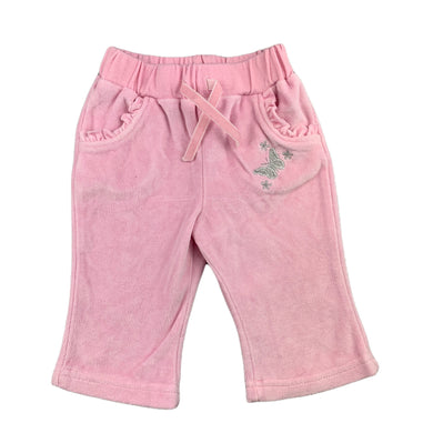 Tiny Little Wonders pink soft feel velour pants / bottoms, size 00, Pre-loved