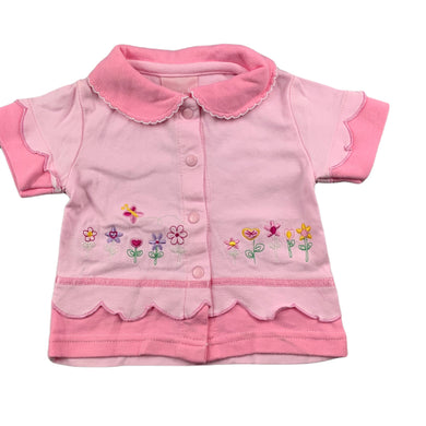 pink soft cotton embroidered top, size 00, Pre-loved