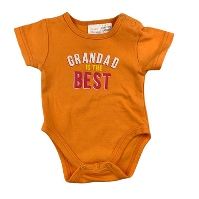 Ollie's Place orange soft cotton bodysuit / romper, grandad, size 0000, Pre-loved