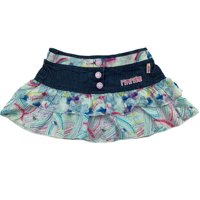 Mambo cute tiered cotton stretch denim skirt, size 0, Pre-loved