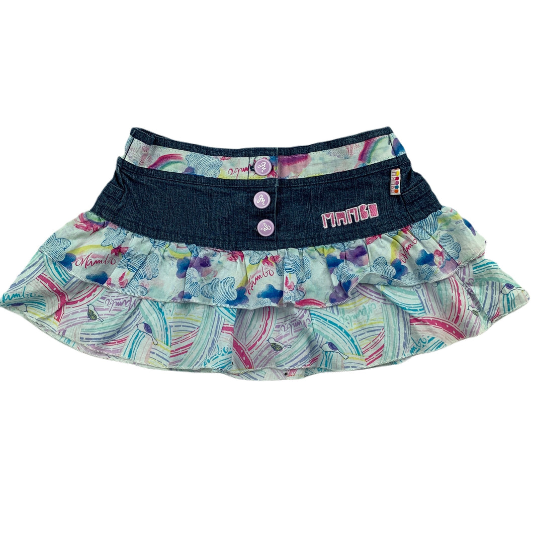 Mambo cute tiered cotton stretch denim skirt, size 0, Pre-loved