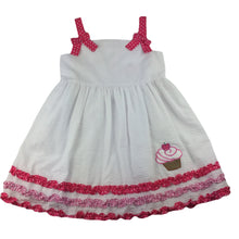 Load image into Gallery viewer, De La Fontaine white &amp; pink party dress, cupcakes, size 6, Pre-loved