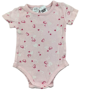 Tiny Little Wonders pink cotton bodysuit / romper, hearts, size 000, Pre-loved